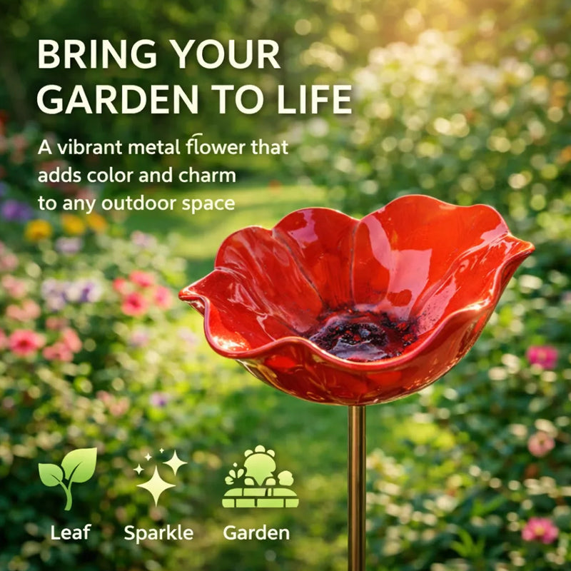 Red Metal Poppy Garden Stake